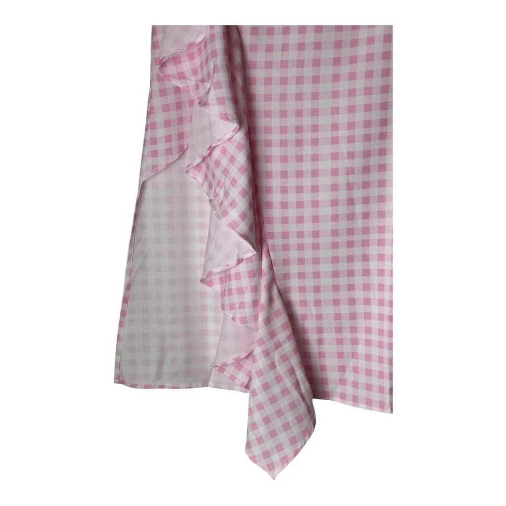 Sökie Collective Skirt Women Small Pink White Gingham‎ Ruffle Midi NWT Preppy